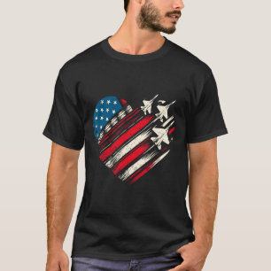 Retro-Kampfjet-Flugzeug Amerikanische Flagge Herz T-Shirt
