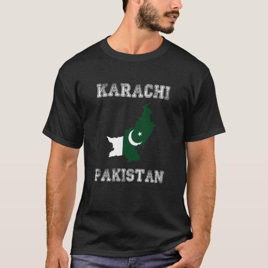 Retro Karachi Pakistan Distressed Pakistan Flag T-Shirt (Vorderseite)