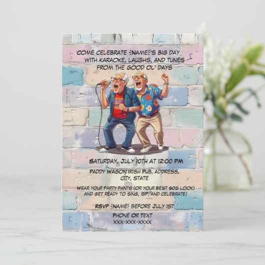 Retro Karaoke Birthday-80er Music Party Einladung (Stehend Vorderseite)