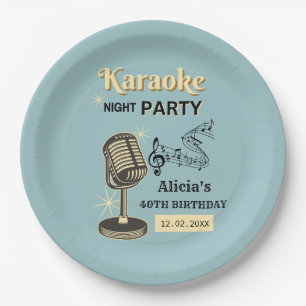 Retro-Karaoke-Nachtparty Teal & Creme Geburtstag Pappteller