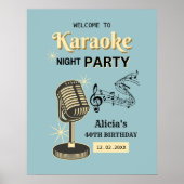 Retro Karaoke Night Party Aquamarin & Cream Geburt Poster (Vorne)
