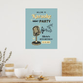 Retro Karaoke Night Party Aquamarin & Cream Geburt Poster (Küche)