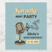 Retro Karaoke Night Party Aquamarin & Cream Geburt Weinetikett (Einzelnes Label)
