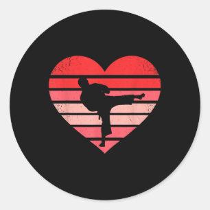 Retro Karate Judo Heart Valentine Martial Art Boys Runder Aufkleber