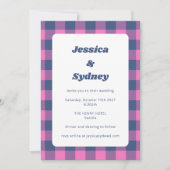 Retro Kariert Checkered Lila und Navy Blue Wedding Einladung (Vorderseite)