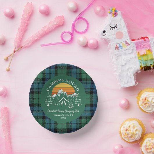 Retro Kariert Tartan Family Camping Squad Campbell Pappteller (Party)