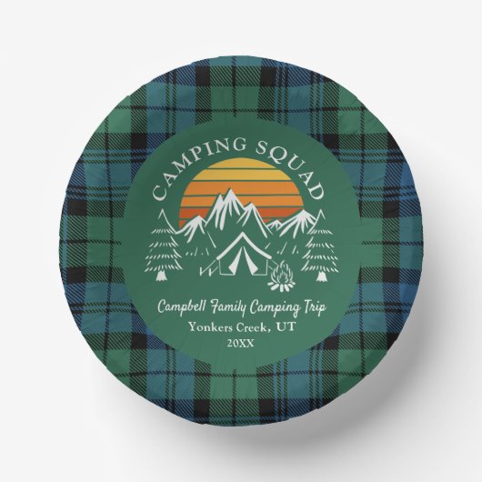 Retro Kariert Tartan Family Camping Squad Campbell Pappteller (Vorderseite)