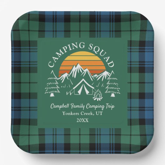 Retro Kariert Tartan Family Camping Squad Campbell Pappteller (Vorderseite)