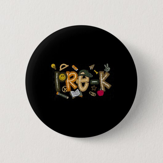 Retro Kariert Zurück zur Schule Pre K Typ Süßes Ki Button (Vorderseite)