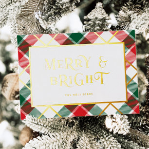 Retro Karierte Merry & Bright Golf Foil Ferienkart Folien Feiertagskarte