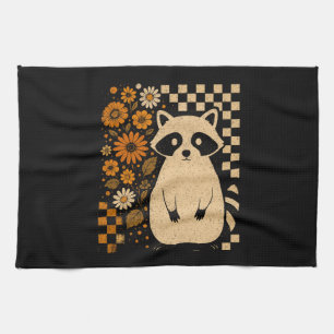 Retro karierter Halloween-Waschbär Geschirrtuch