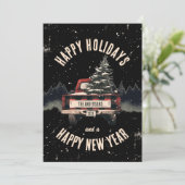 Retro Karierter Weihnachtswagen Kundenname Feiertagskarte (Stehend Vorderseite)