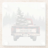 Retro Karierter Weihnachtswagen Kundenname Glasuntersetzer (Rückseite)