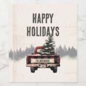 Retro Karierter Weihnachtswagen Kundenname Weinetikett (Einzelnes Label)