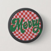 Retro Kariertes Frohe Weihnachten Button (Vorderseite)