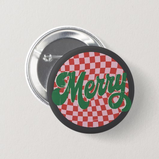 Retro Kariertes Frohe Weihnachten Button (Vorne & Hinten)
