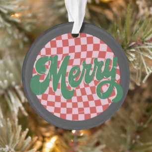 Retro Kariertes Frohe Weihnachten  Ornament