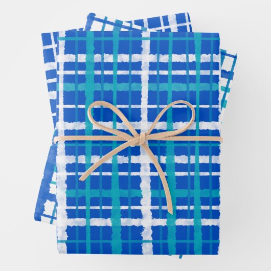 Retro Kariertes Muster in Blau und Weiß Geschenkpapier Set (Beispiel)
