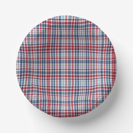 Retro, kariertes rot weiß blau Muster Pappteller (Vorderseite)