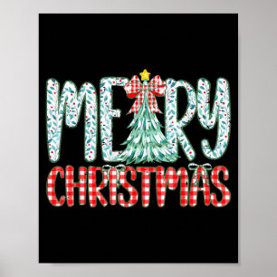 Retro-Karo-Blumen-Weihnachtsbaumschleife Xm Poster