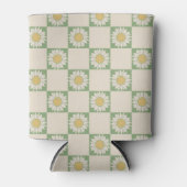 Retro-Karo der grünen Blume Dosenkühler (Vorderseite)