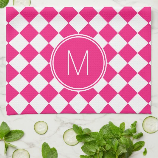 Retro-Karo in leuchtendem Rosa und Weiß Geschirrtuch (Gefaltet)