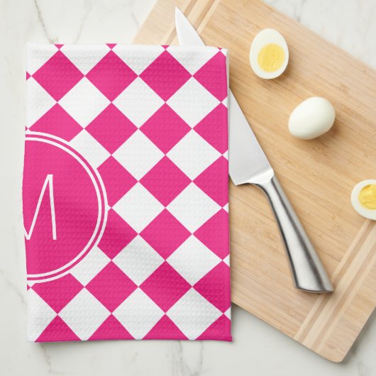 Retro-Karo in leuchtendem Rosa und Weiß Geschirrtuch (Viertel Falte)