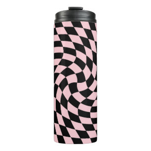 Retro-Karo in schwarz rosa, gepolsterter Pastellfa Thermosbecher