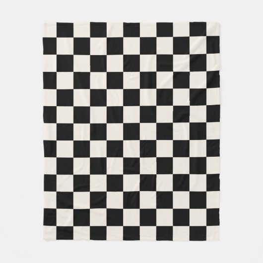 Retro-Karo in Schwarz und Creme Fleecedecke (Vorderseite)
