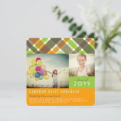 Retro-Karo Kariert Moderne 2-Foto-Graduierungspart Einladung (Stehend Vorderseite)