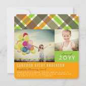 Retro-Karo Kariert Moderne 2-Foto-Graduierungspart Einladung (Vorderseite)