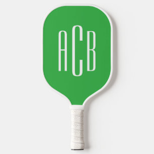 Retro-Karo mit einem Monogramm in Grün und Weiß Pickleball Schläger