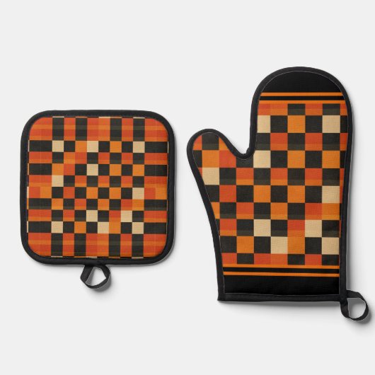 Retro-Karo-Motherboard Oven Mitt & Pot Holder Set (Vorderseite)