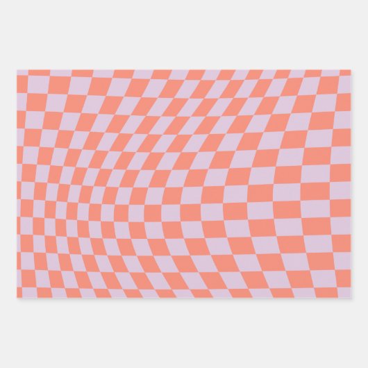 Retro-Karo-Muster Lilac und Orange-Karton Geschenkpapier Set (Vorderseite 3)