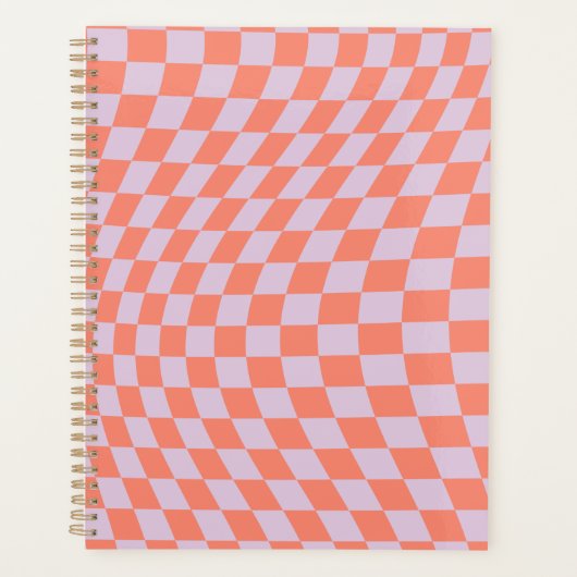 Retro-Karo-Muster Lilac und Orange-Karton Planer (Vorderseite)