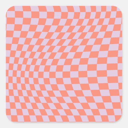 Retro-Karo-Muster Lilac und Orange-Karton Quadratischer Aufkleber (Vorderseite)