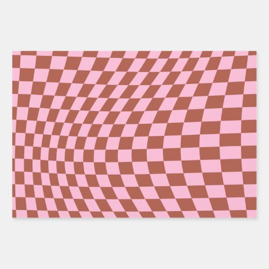 Retro-Karo-Muster rosa und braun Karton Geschenkpapier Set (Vorderseite 3)