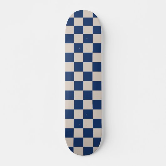 Retro-Karo-Prüfplatinenmuster in Blau und Beige Skateboard (Vorne)