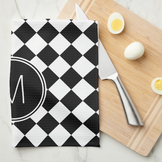 Retro-Karo Schwarz/Weiß Geschirrtuch (Viertel Falte)