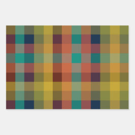 Retro-Karo und mittelgroße Mod-Streifen Geschenkpapier Set