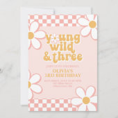 Retro Karo Young Wild Three Pink Daisy Einladung (Vorderseite)
