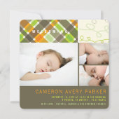 Retro Karos und Scribbles Chic 3 Foto Junge Geburt Ankündigung (Vorderseite)