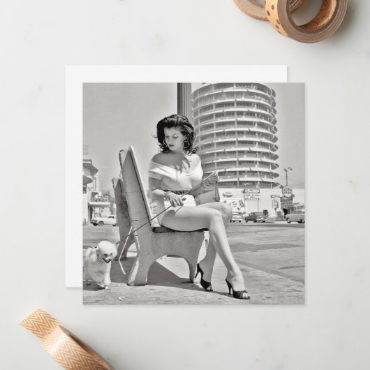 Retro-Karte "Frau mit Poodle" Mitteilungskarte (Vorderseite/Rückseite Beispiel)