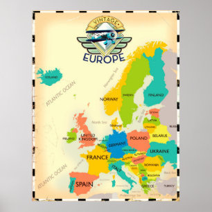 Retro-Karte von Europa. Poster