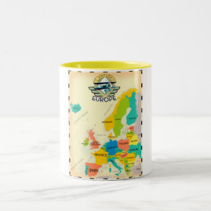 Retro-Karte von Europa. Zweifarbige Tasse