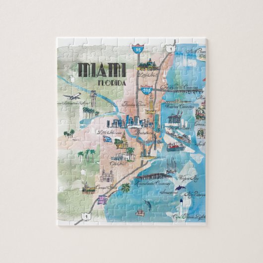 Retro-Karte von Miami Florida Puzzle (Vertikal)