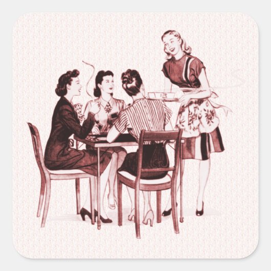 Retro-Karten und Kaffee Quadratischer Aufkleber (Vorderseite)