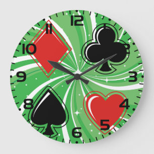 Retro-Kartensymbole in lebendigem Rot und Schwarz Große Wanduhr