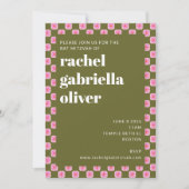 Retro-Karton mit Blumenmuster rosa grüner Bat Mitz Einladung (Vorderseite)