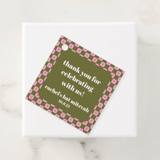 Retro-Karton mit Blumenmuster rosa grüner Bat Mitz Geschenkanhänger (Beispiel)